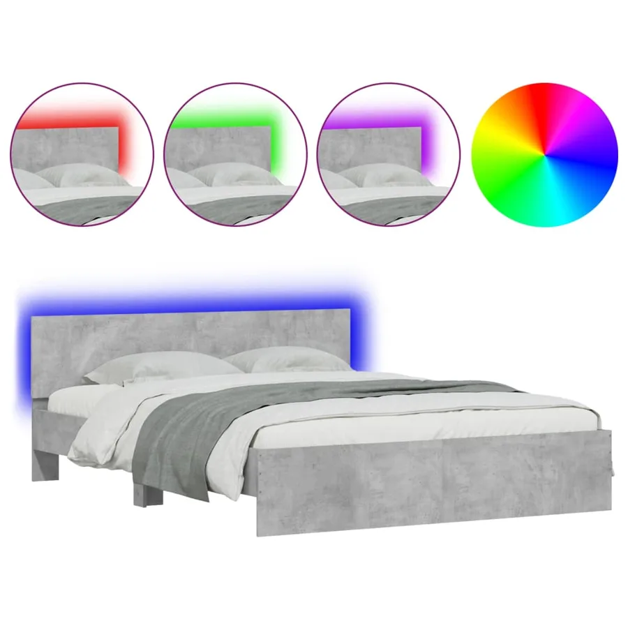 Cadre de lit avec LED sans matelas gris béton 160x200 cm - 2