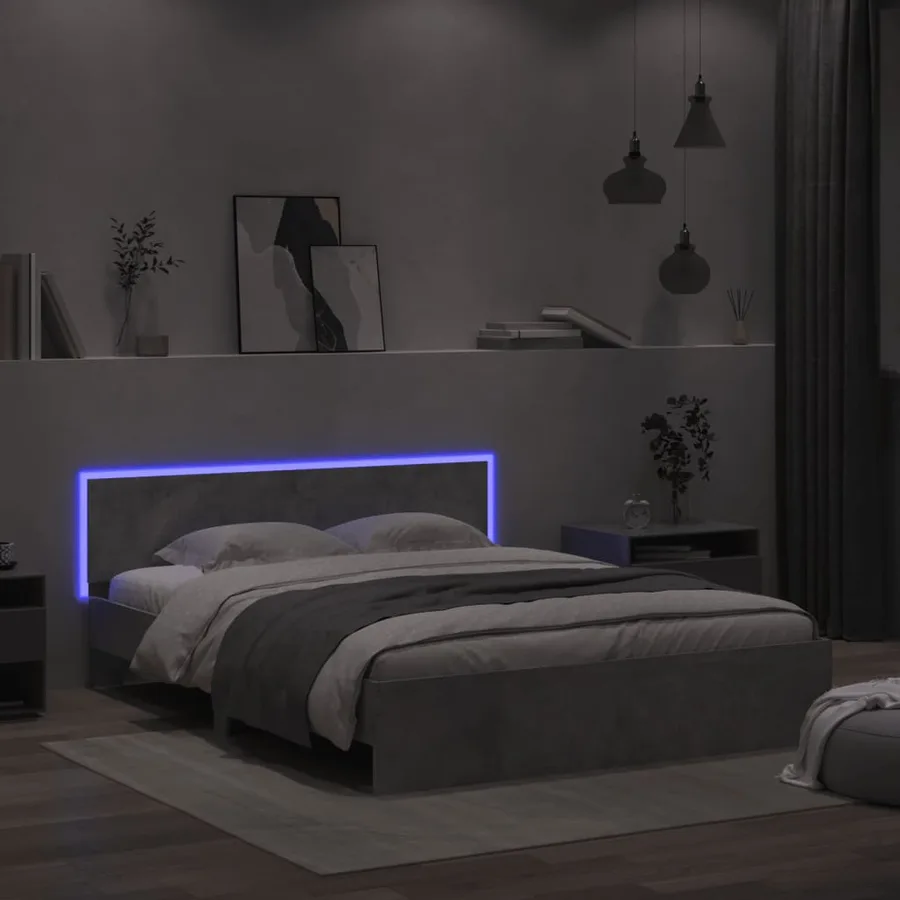 Cadre de lit avec LED sans matelas gris béton 160x200 cm - 4