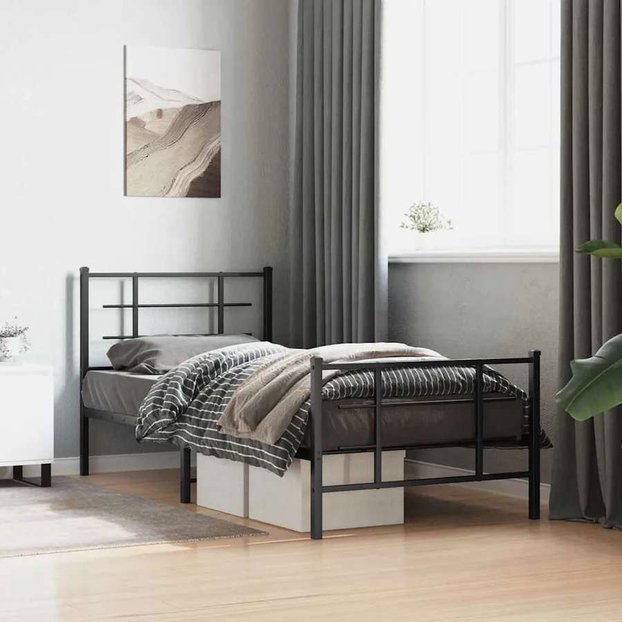 Cadre de lit métal sans matelas avec pied de lit noir 90x200 cm