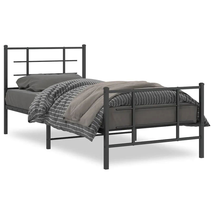 Cadre de lit métal sans matelas avec pied de lit noir 90x200 cm - 2