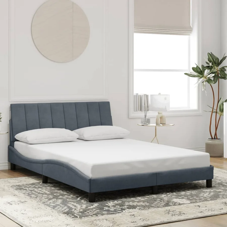 Cadre de lit avec LED sans matelas Hanko gris foncé 140x190cm velours - 4