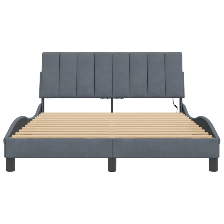 Cadre de lit avec LED sans matelas Hanko gris foncé 140x190cm velours - 6