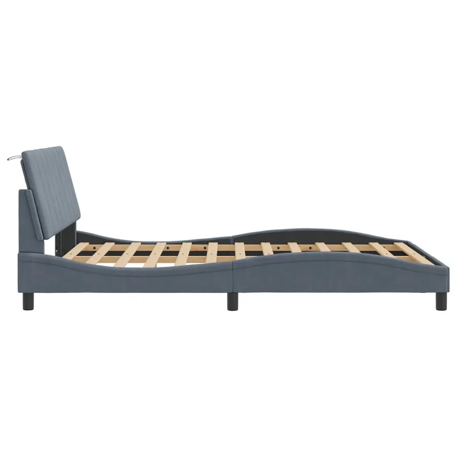Cadre de lit avec LED sans matelas Hanko gris foncé 140x190cm velours - 7
