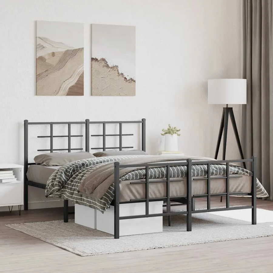 Cadre de lit métal sans matelas avec pied de lit noir 140x190cm