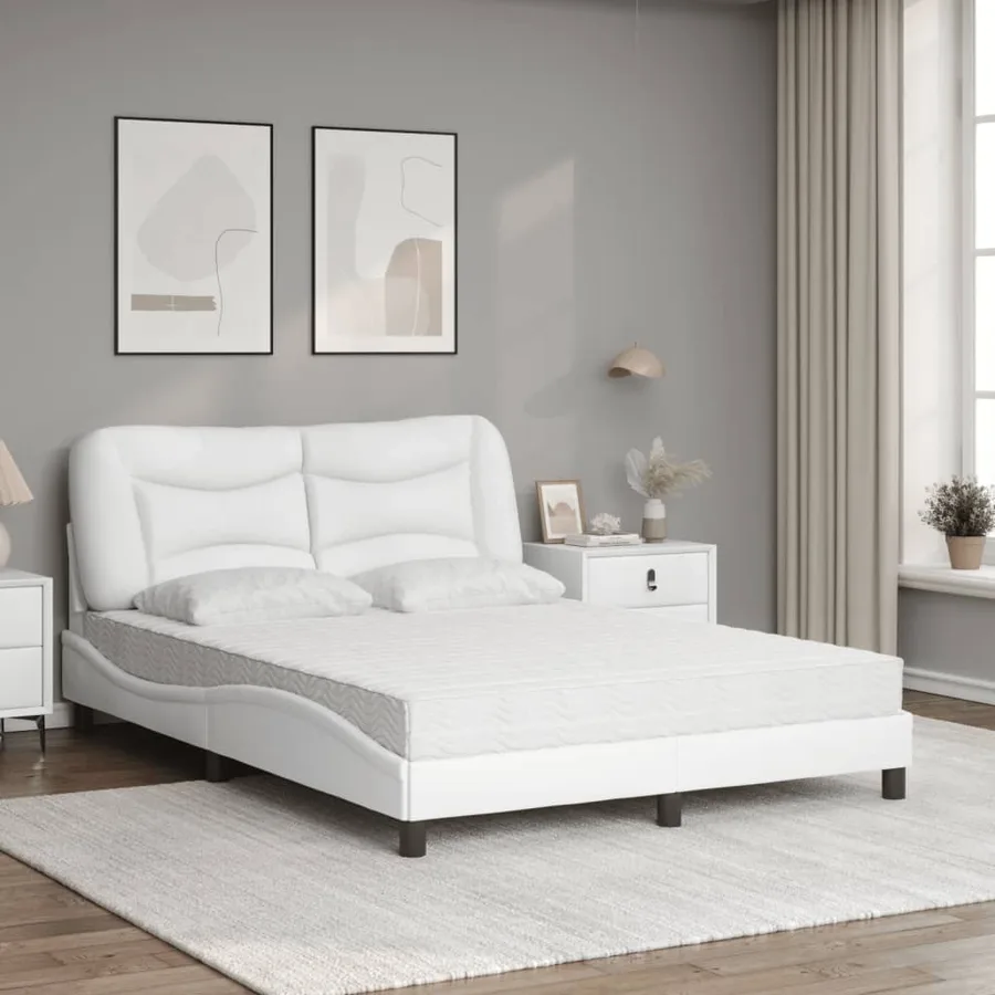 Lit avec matelas Hvar blanc 140x190 cm similicuir - 3