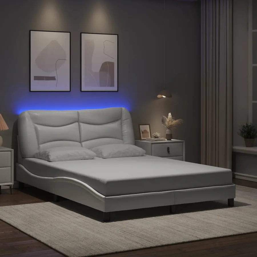 Cadre de lit avec LED sans matelas Hvar blanc 140x190 cm