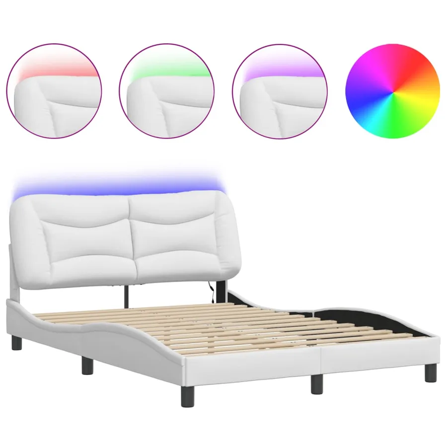 Cadre de lit avec LED sans matelas Hvar blanc 140x190 cm - 2