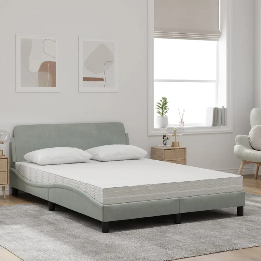 Lit avec matelas Dover gris clair 140x190 cm velours - 3