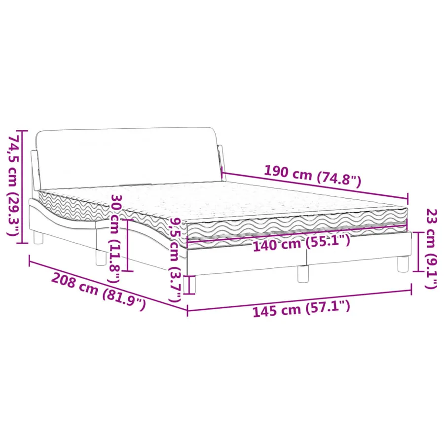 Lit avec matelas Dover gris clair 140x190 cm velours - 9