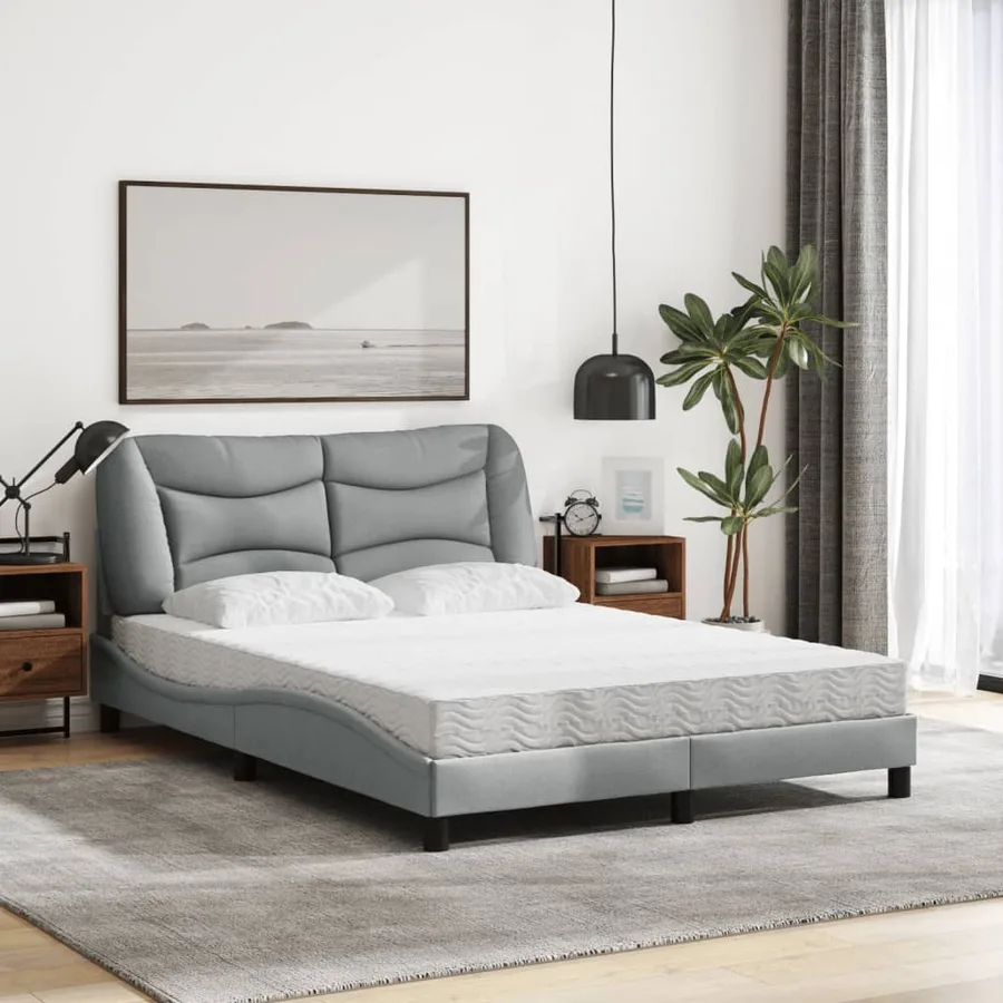 Lit avec matelas Hvar gris clair 140x190 cm tissu - 3