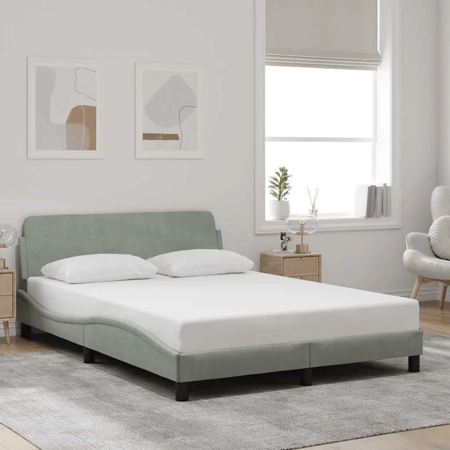 Cadre de lit Dover gris clair 140x190 cm velours