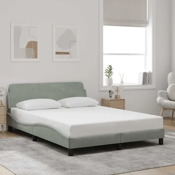 Cadre de lit Dover gris clair 140x190 cm velours