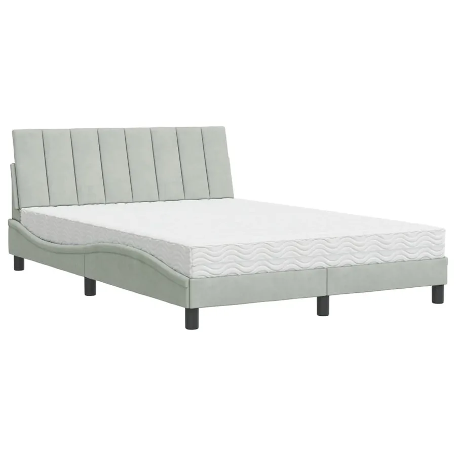 Lit avec matelas Hanko gris clair 140x190 cm velours - 2