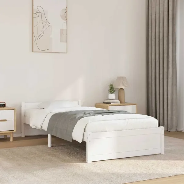 Cadre de lit sans matelas blanc bois massif 100x200 cm