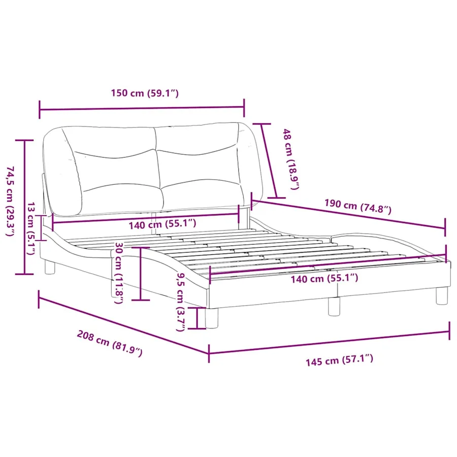 Cadre de lit sans matelas Hvar gris 140x190 cm similicuir - 12