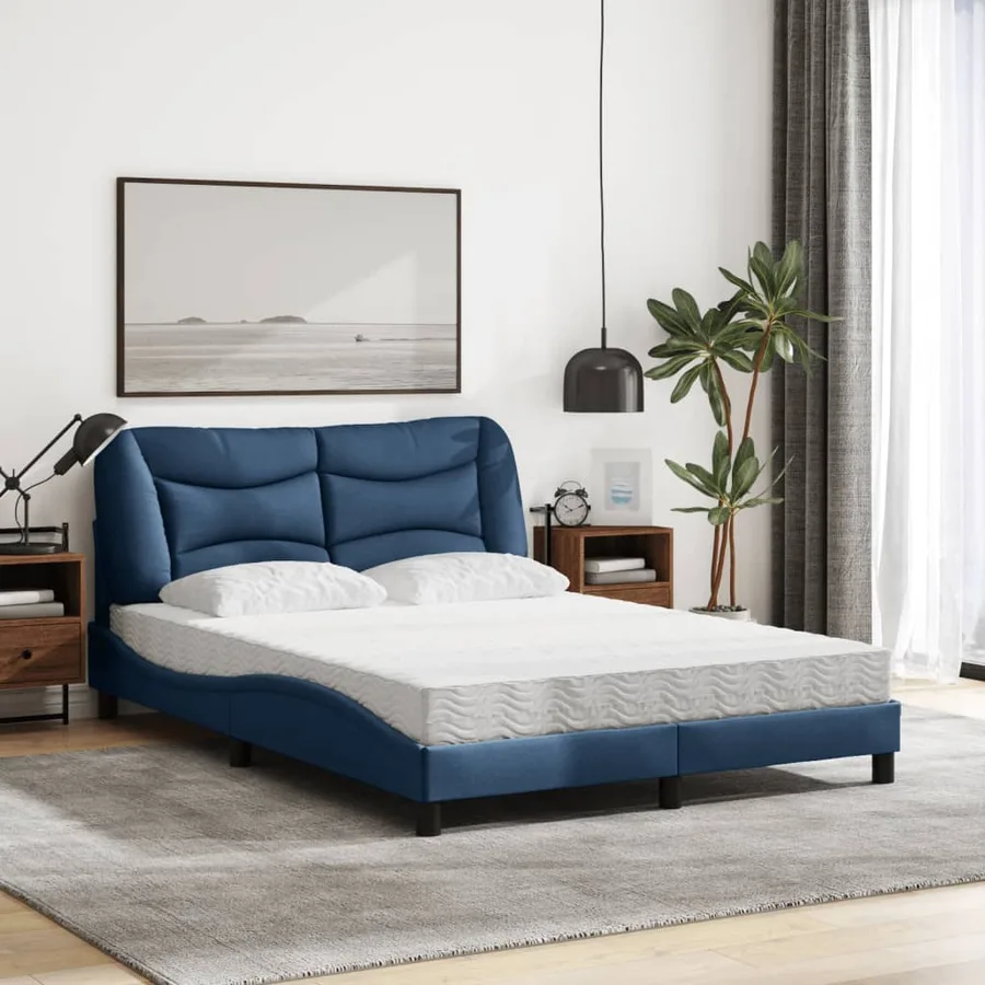 Lit avec matelas Hvar bleu 140x190 cm tissu - 3