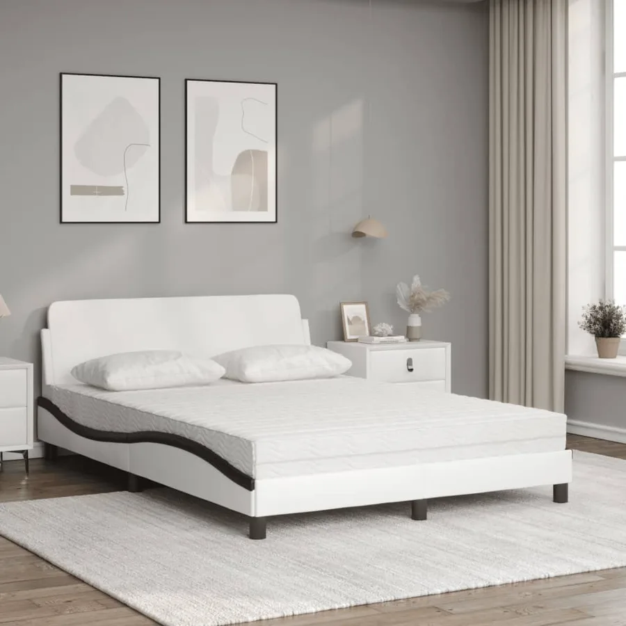 Lit avec matelas Dover blanc et noir 140x190 cm similicuir - 3
