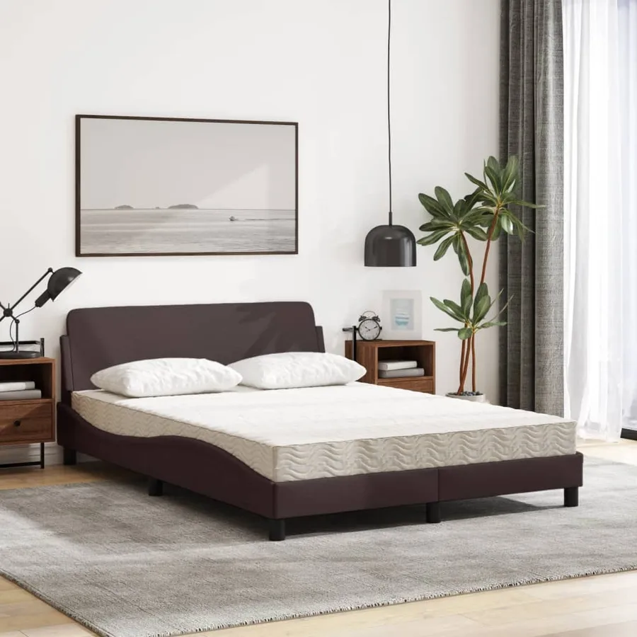 Lit avec matelas Dover marron foncé 140x190 cm tissu - 3