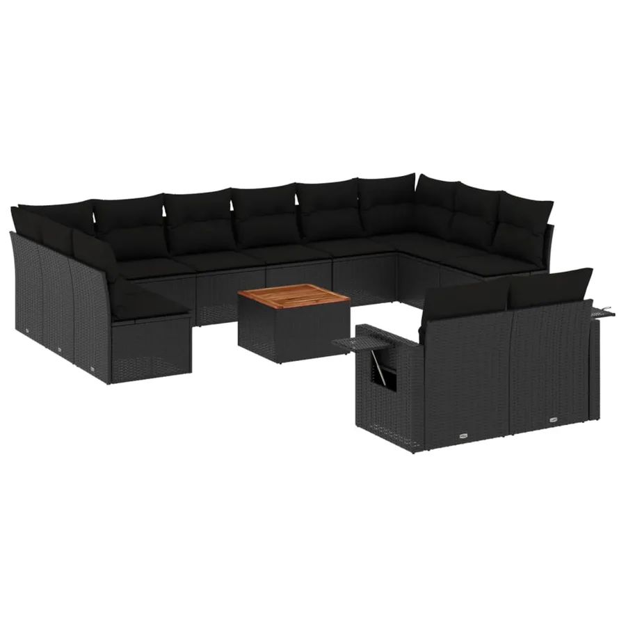 Salon de jardin avec coussins 13 pcs noir résine tressée - 2