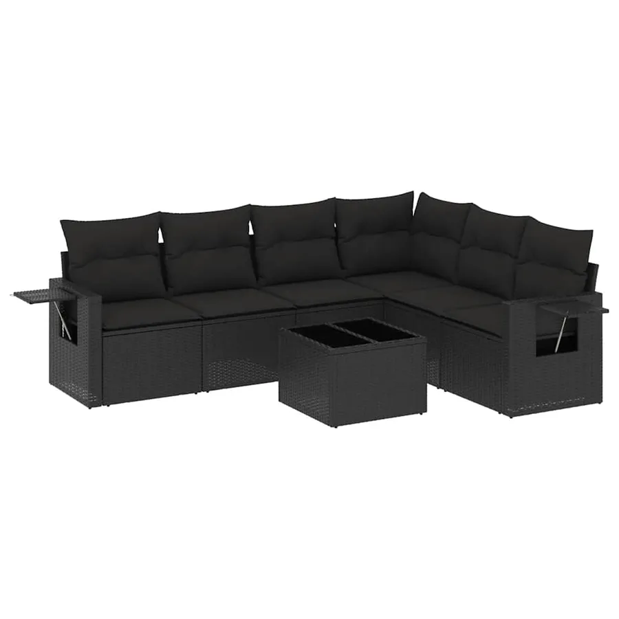 Salon de jardin 7 pcs avec coussins noir résine tressée 55 x 62 x 69 cm - 60,8 kg - 2