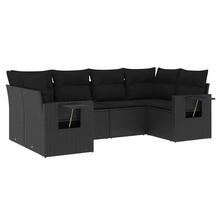 Salon de jardin 6 pcs avec coussins noir résine tressée - 2