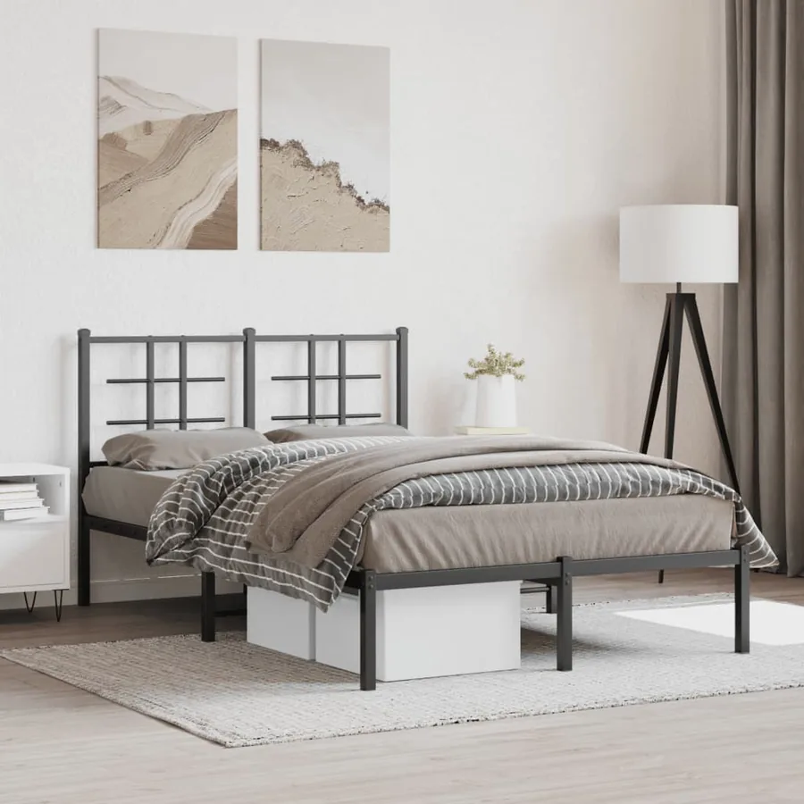 Cadre de lit métal sans matelas avec tête de lit noir 120x190cm