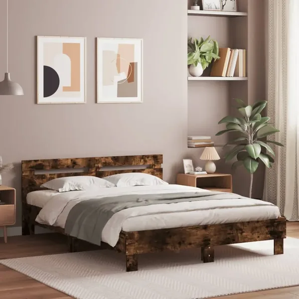 Cadre de lit avec LED sans matelas chêne fumé 140x190 cm