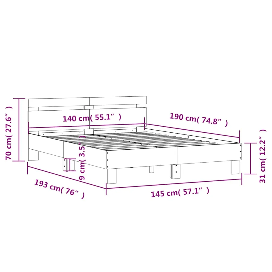 Cadre de lit avec LED sans matelas chêne fumé 140x190 cm - 16