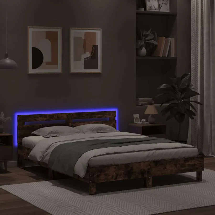 Cadre de lit avec LED sans matelas chêne fumé 140x190 cm - 4