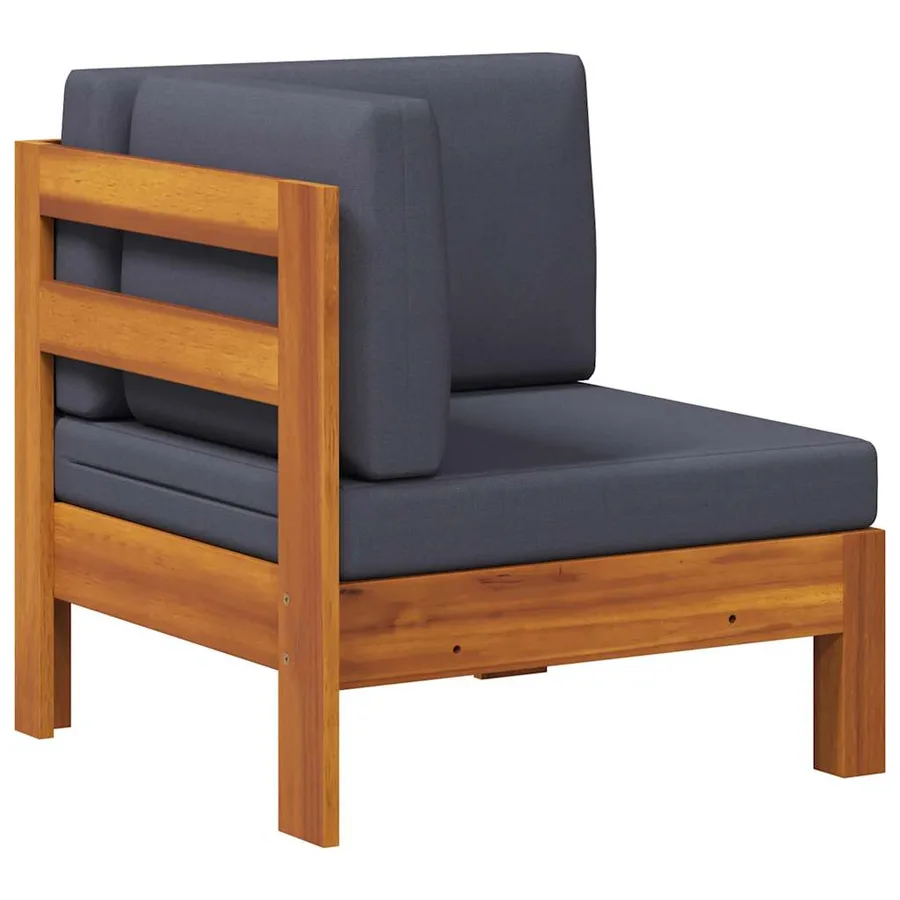 Canapé d'angle avec coussins gris foncé Bois d'acacia solide - 2