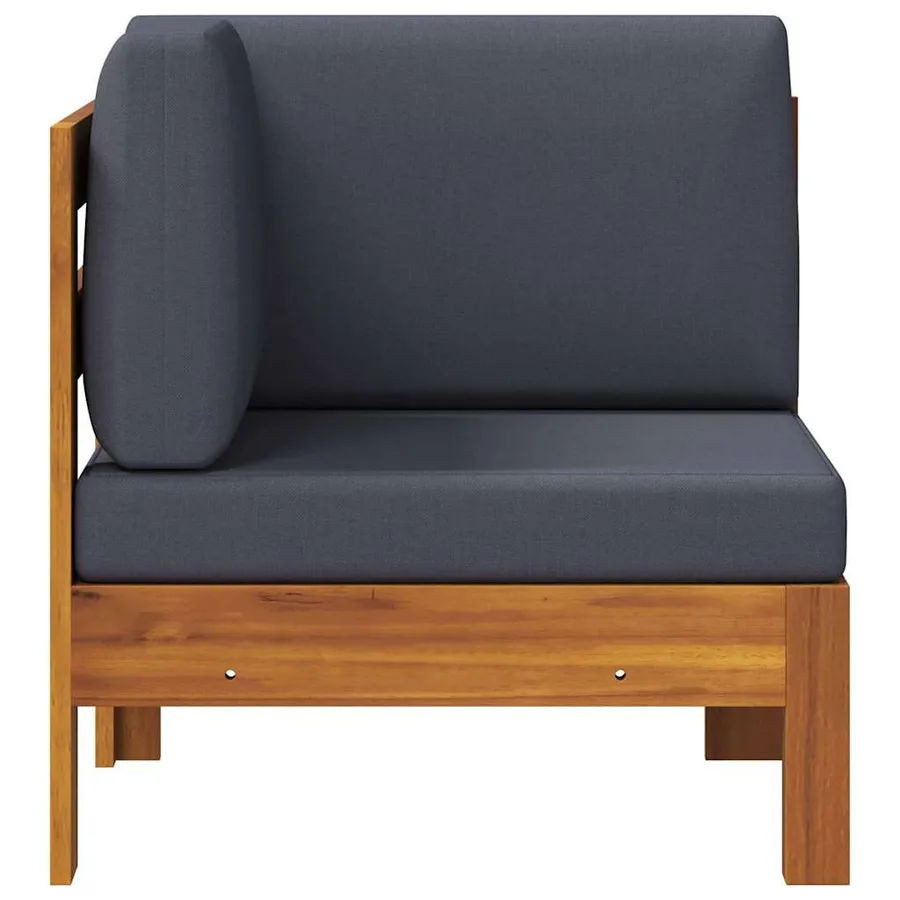 Canapé d'angle avec coussins gris foncé Bois d'acacia solide - 3
