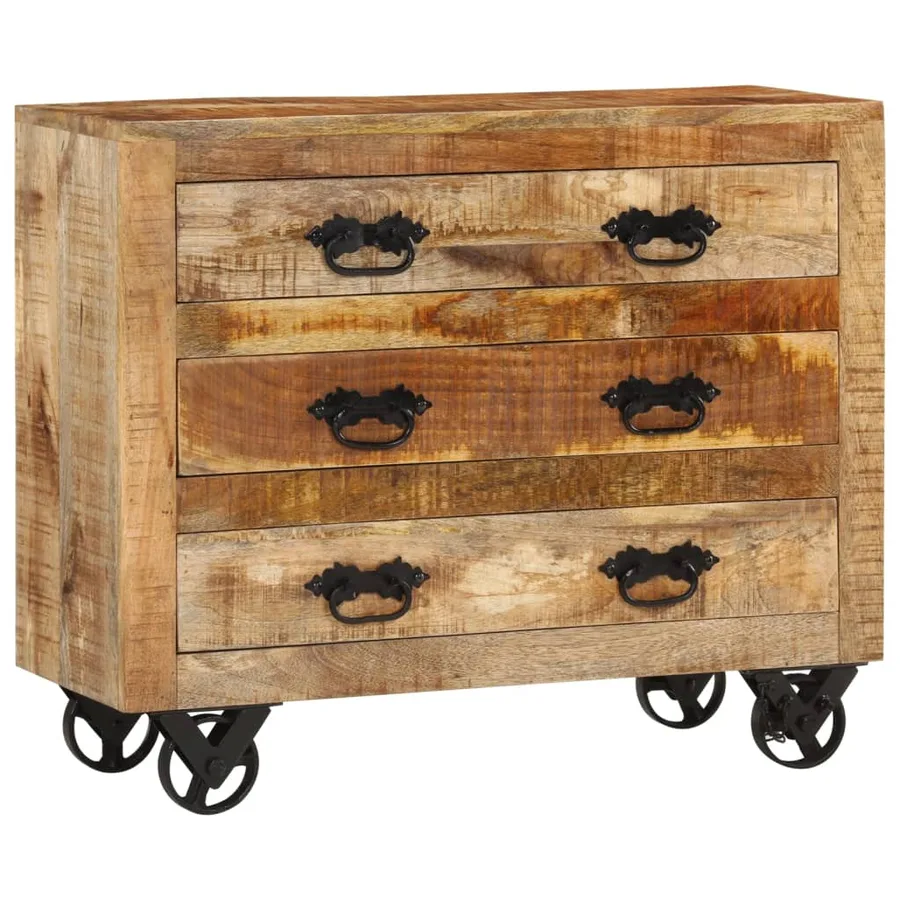 Buffet avec 3 tiroirs 80x30x65 cm bois de manguier brut massif - 10