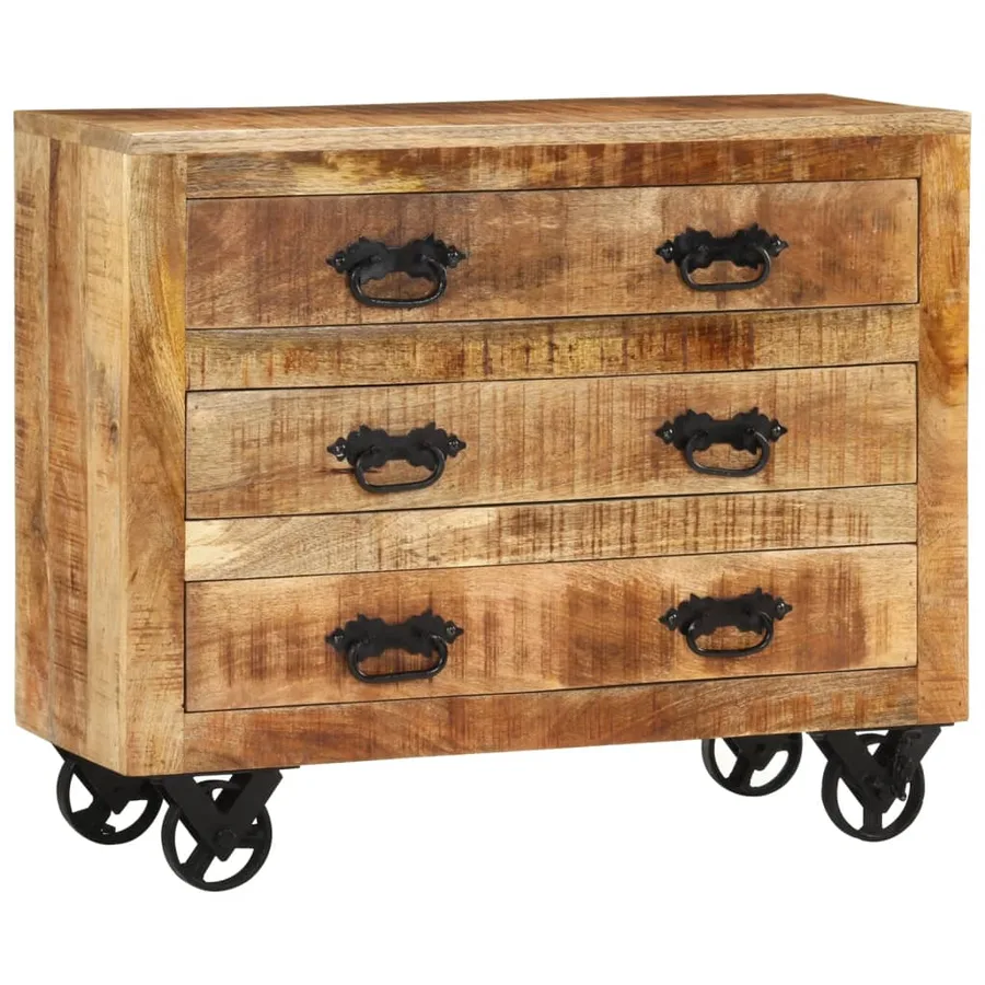 Buffet avec 3 tiroirs 80x30x65 cm bois de manguier brut massif - 11