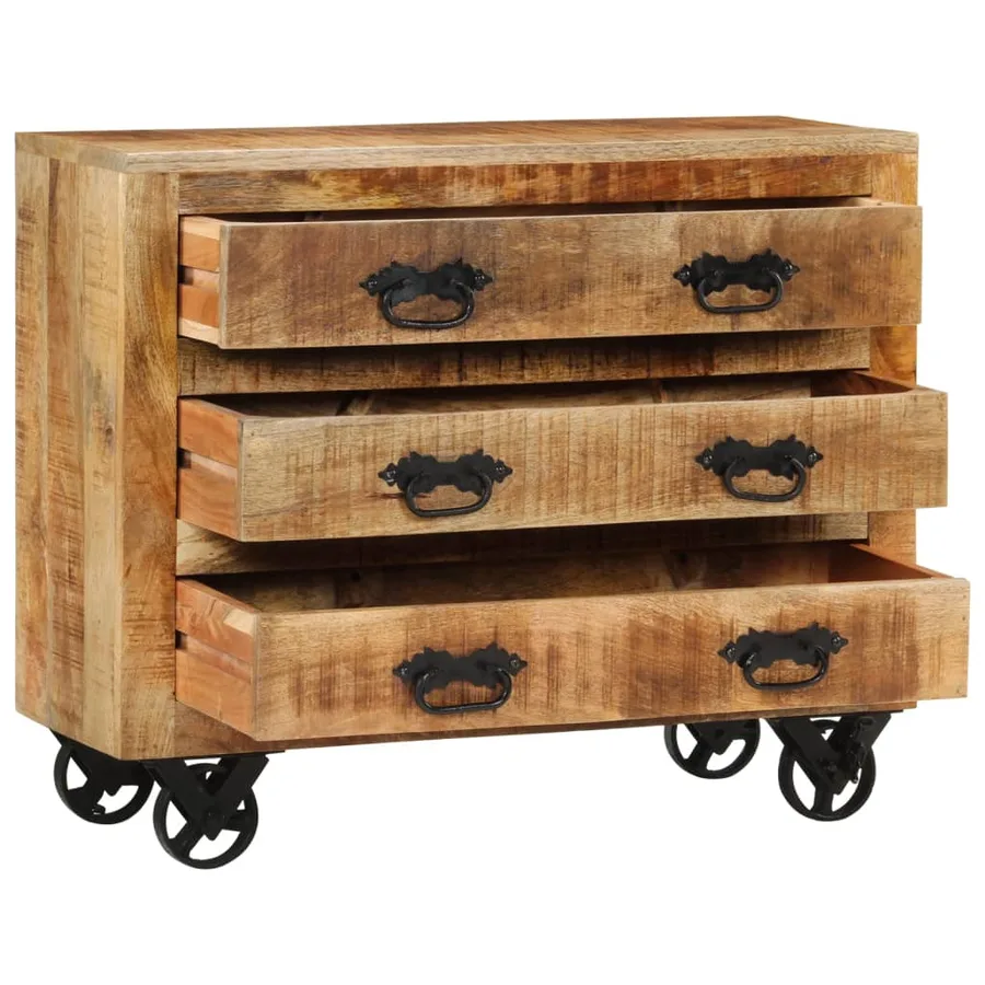Buffet avec 3 tiroirs 80x30x65 cm bois de manguier brut massif - 2