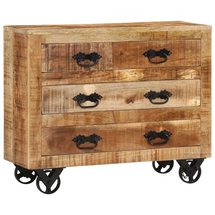 Buffet avec 3 tiroirs 80x30x65 cm bois de manguier brut massif - 8