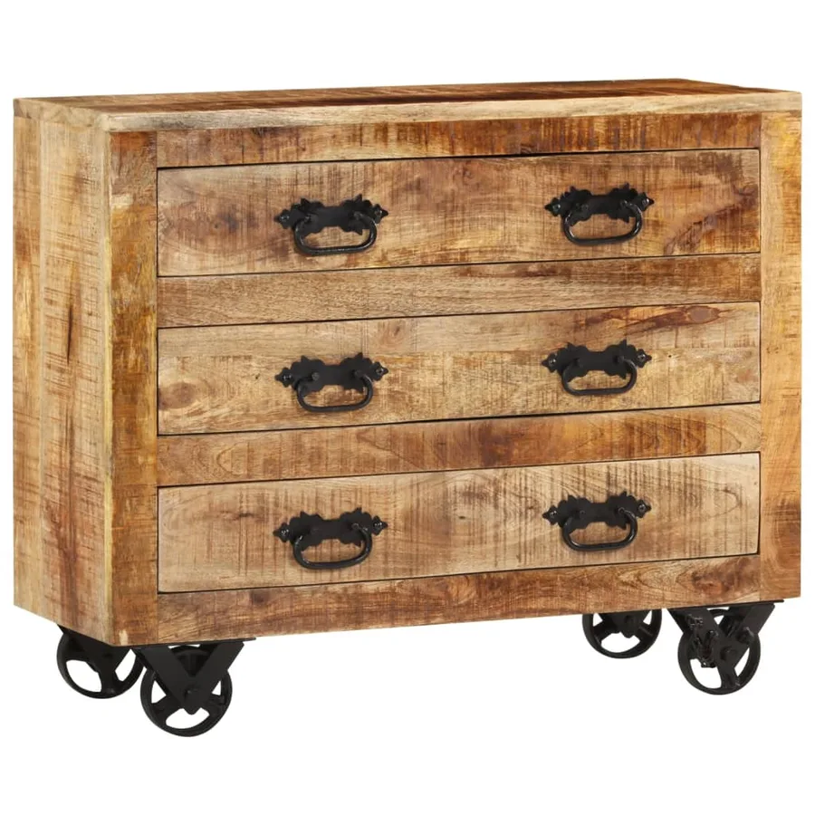Buffet avec 3 tiroirs 80x30x65 cm bois de manguier brut massif - 9