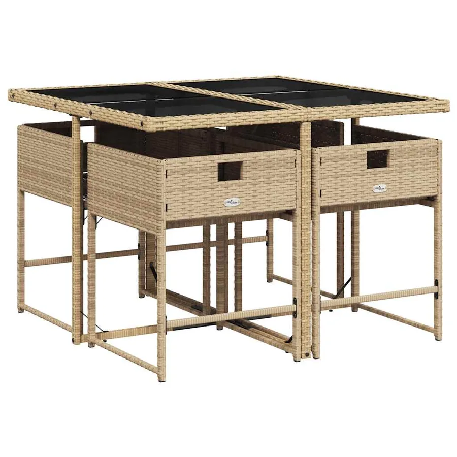Ensemble à manger de jardin coussins 5 pcs mélange beige rotin - 3