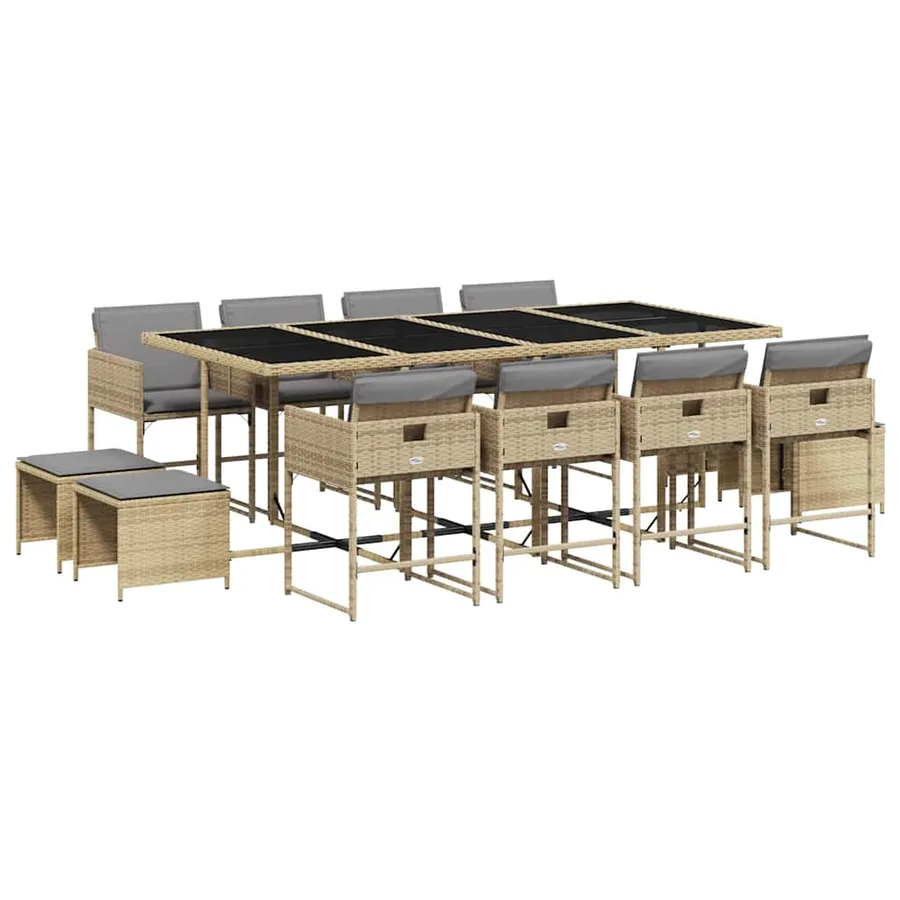 Ensemble à manger de jardin coussins 13 pcs mélange beige rotin - 2
