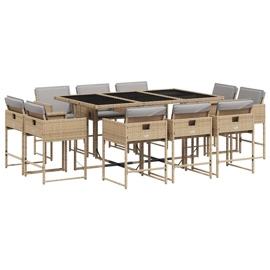 Ensemble à manger de jardin et coussins 11 pcs mélange beige - 2