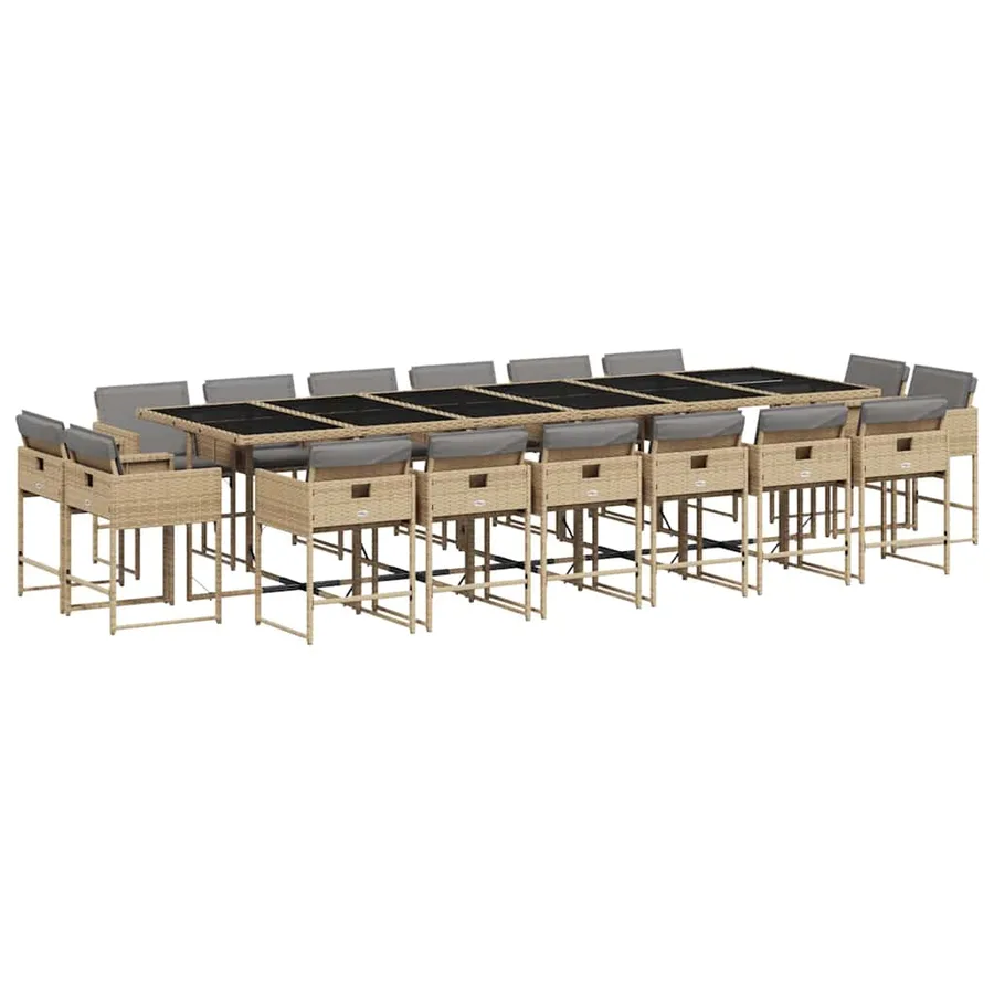 Ensemble à manger de jardin et coussins 17 pcs mélange beige - 2