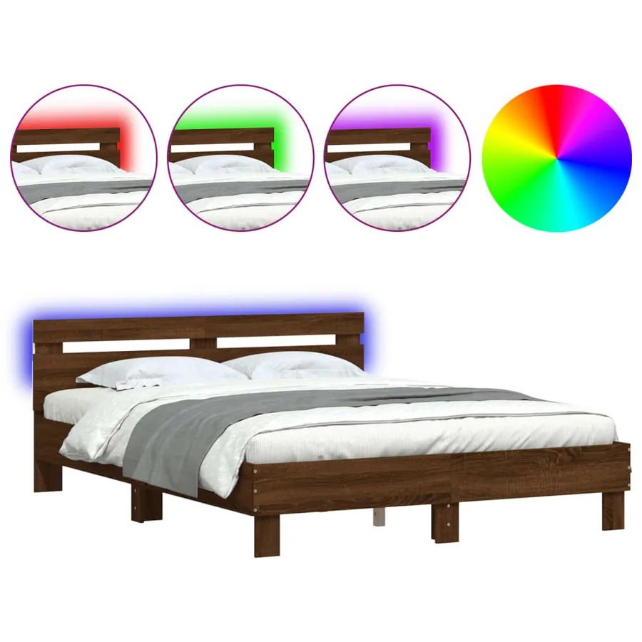 Cadre de lit avec LED sans matelas chêne marron 140x190 cm - 2