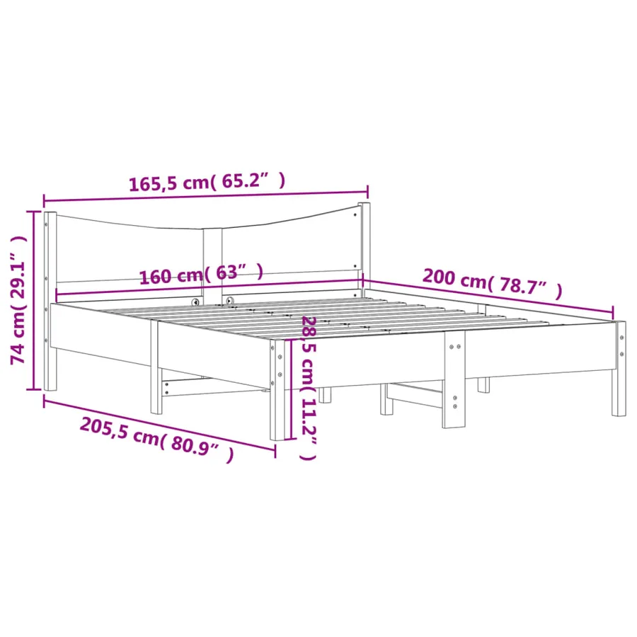 Cadre de lit sans matelas 160x200 cm bois massif de pin - 9