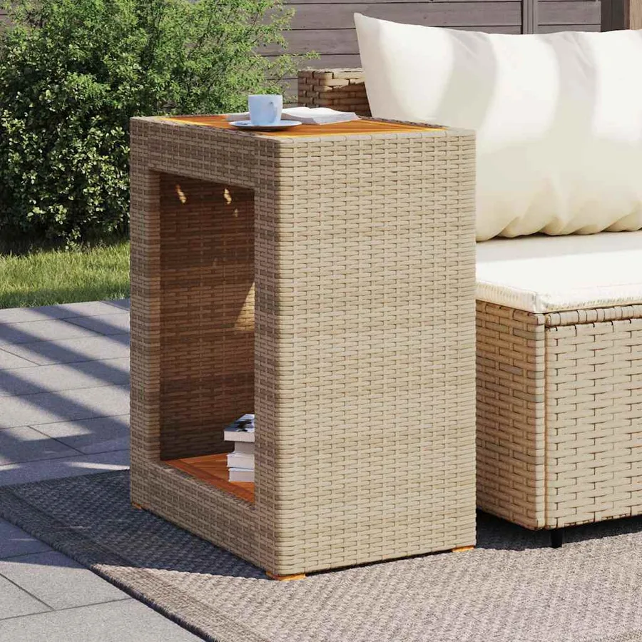 Table d'appoint de jardin dessus en bois beige 60x40x75 cm - 3