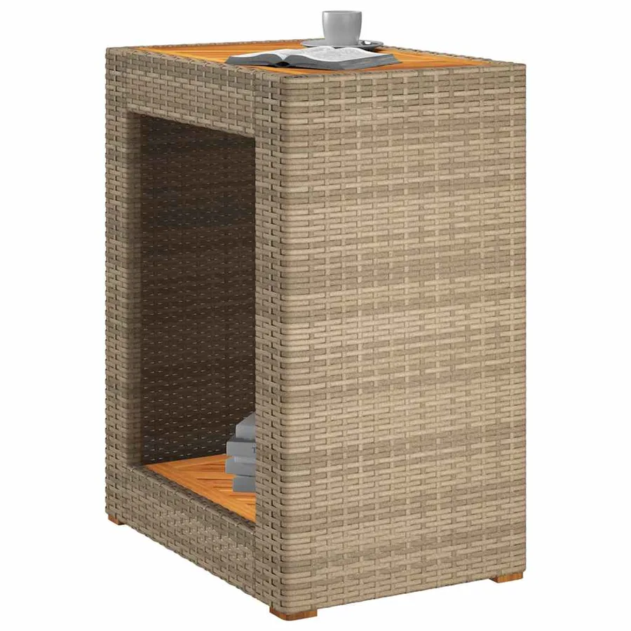 Table d'appoint de jardin dessus en bois beige 60x40x75 cm - 4