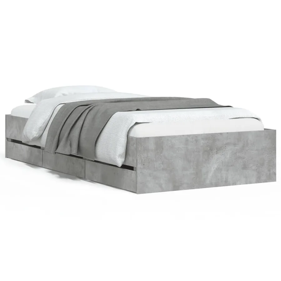 Cadre de lit avec tiroirs sans matelas gris béton 90x200 cm - 2