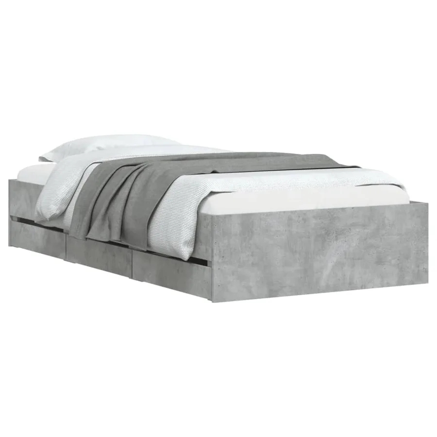Cadre de lit avec tiroirs sans matelas gris béton 90x200 cm - 3