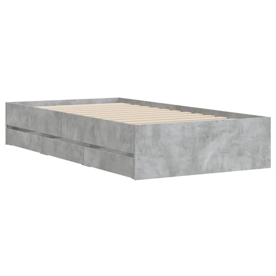 Cadre de lit avec tiroirs sans matelas gris béton 90x200 cm - 4
