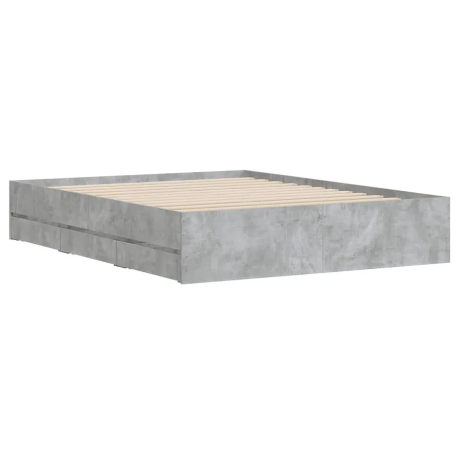 Cadre de lit avec tiroirs sans matelas gris béton 140x200 cm - 4