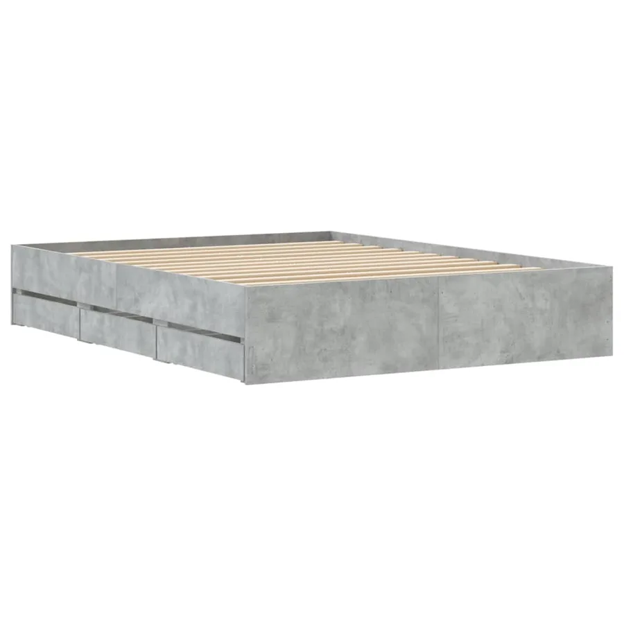 Cadre de lit avec tiroirs sans matelas gris béton 140x200 cm - 8