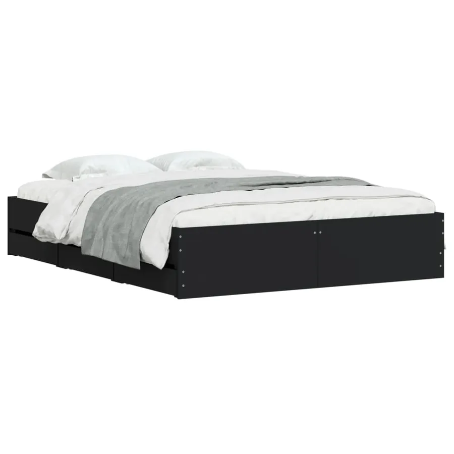 Cadre de lit avec tiroirs sans matelas noir 140x200 cm - 3